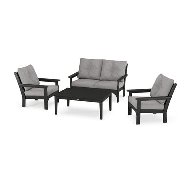 POLYWOOD Vineyard 4-Piece Deep Seating Set w/ 2 Club Chairs - Black / Grey Mist